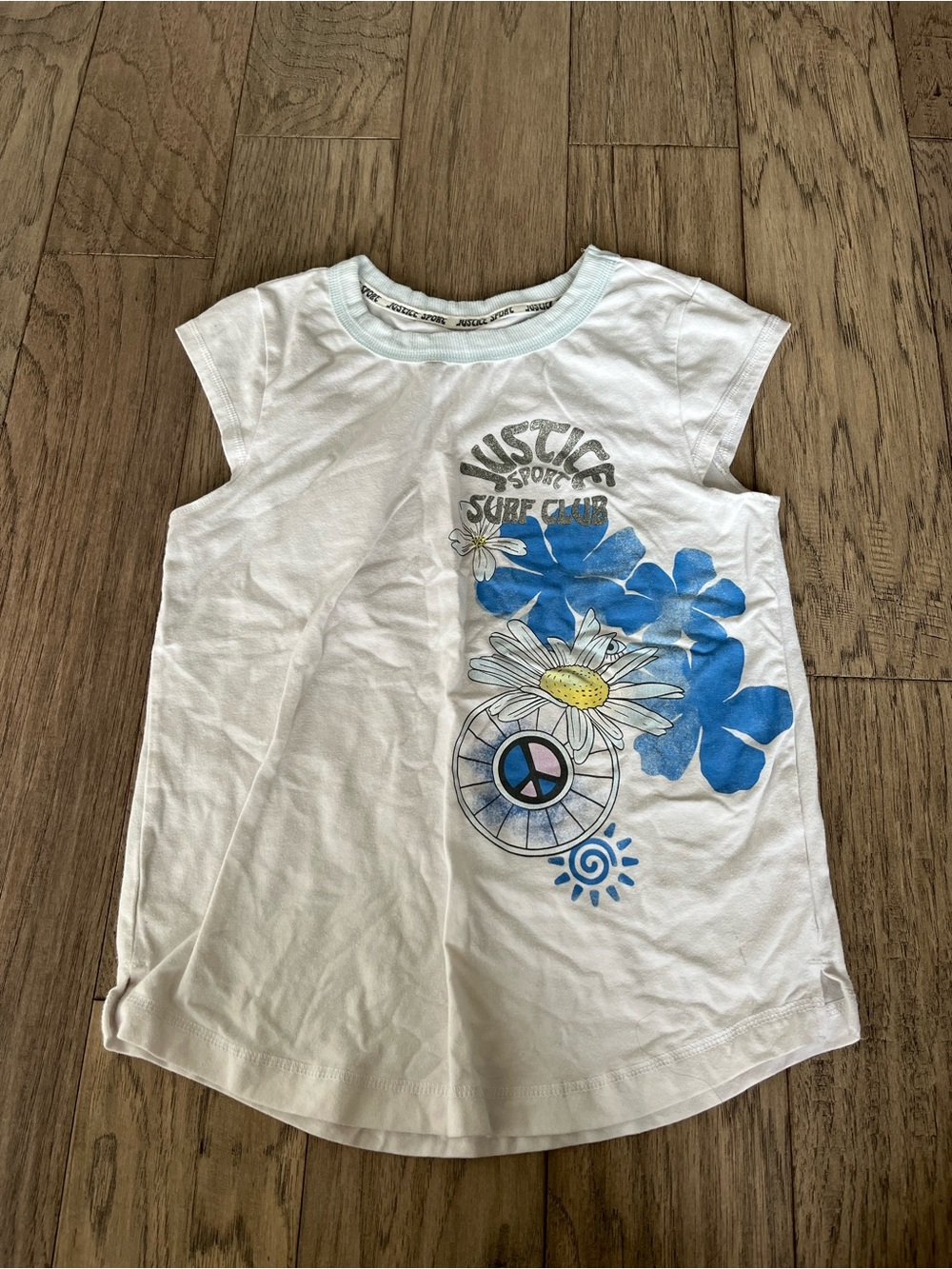 Justice White Tank Top with Blue Floral Graphic